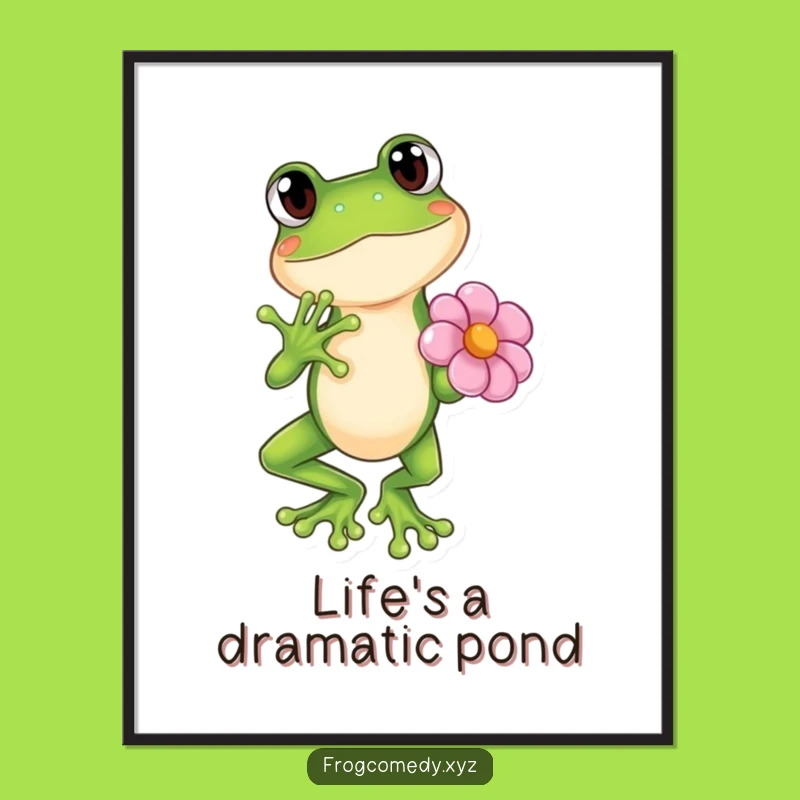 Funny Kawaii Frog Dramatic Pose Poster - Cute Anime Wall Art