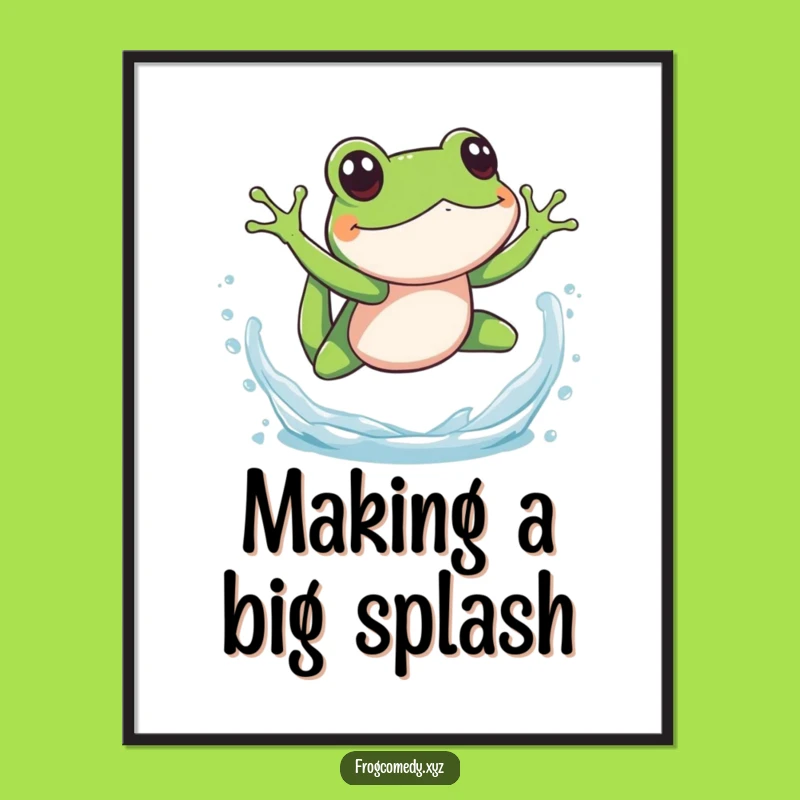 Funny Splashy Frog Dive Poster: Playful Amphibian Art, Perfect Funny Gift for Poolside Decor