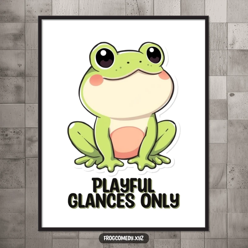 Funny Kawaii Frog Poster: A charming art print of a playful Kawaii frog winking at the viewer, adding humor and personality to any wall.