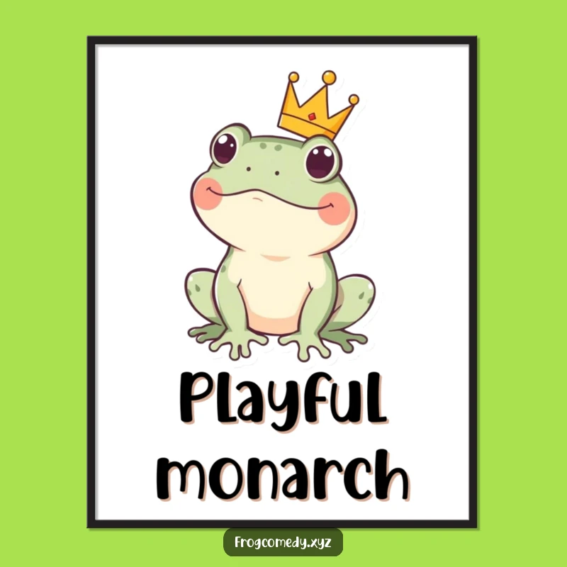 Funny Kawaii Frog Crown Poster: Royal Amphibian Art for Hilarious Decor