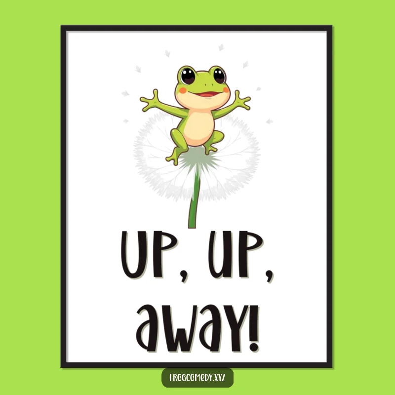 Funny Energetic Frog Poster - Dandelion Bounce Art Gift