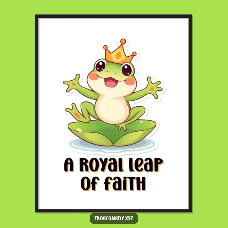 Free Printable Wall Art: Happy Frog Crown Leap Funny Downloadable Art Gift