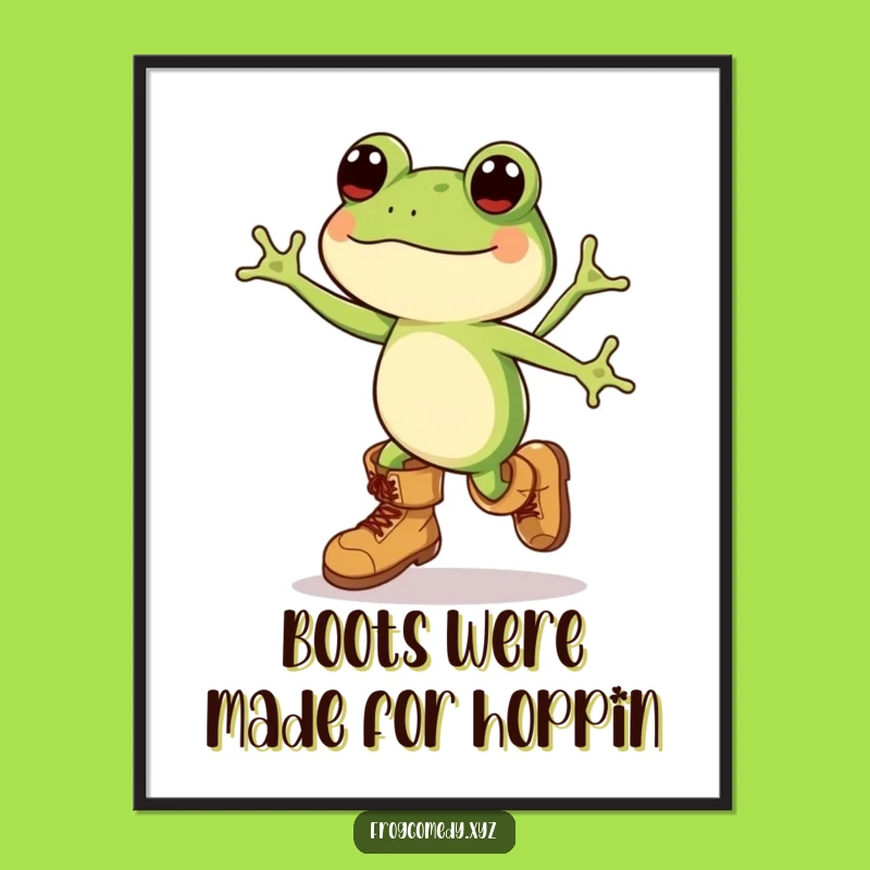 Free Printable Frog Art: Funny Kawaii Boots Leap Wall Decor Downloadable Gift