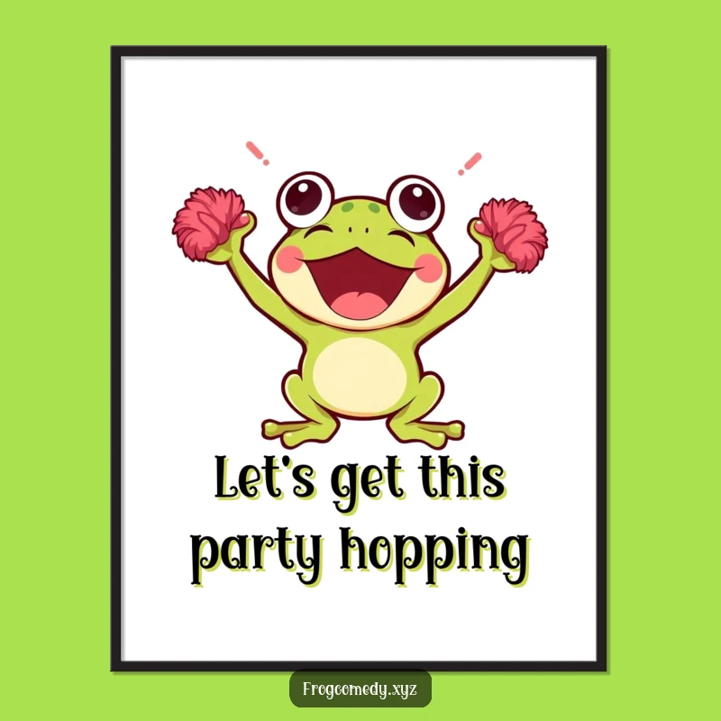Free Printable Frog Wall Art: Cheering Kawaii Frog Downloadable Decor