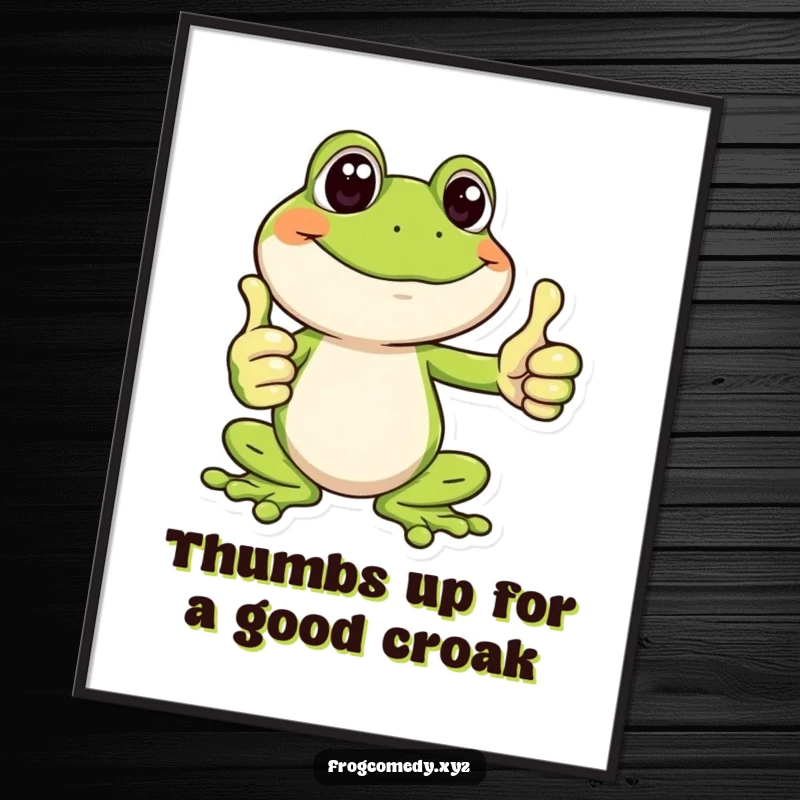 Funny Free Printable Wall Art: A happy frog gives a big thumbs up, radiating positivity and good cheer.
