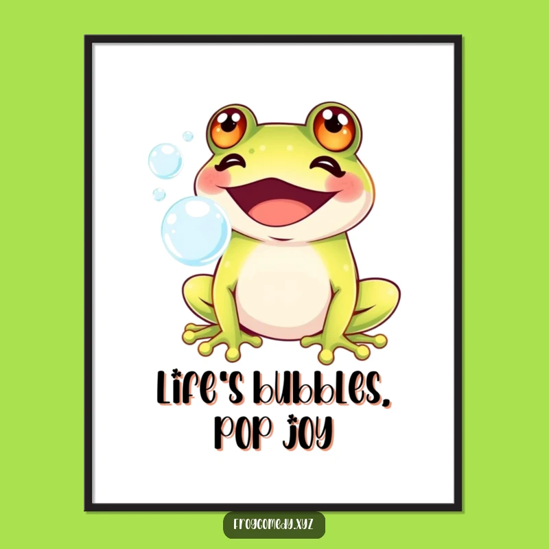 Free Printable Kawaii Frog Wall Art: Bubble Bliss! Hilarious Downloadable Art for a Playful Room.