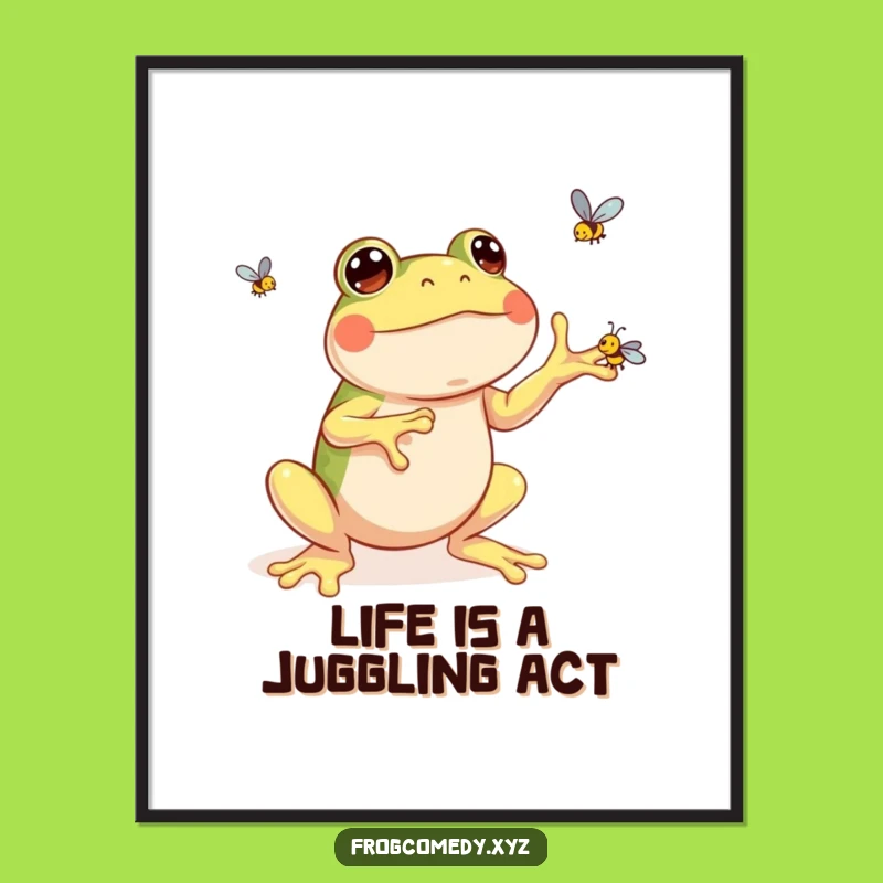 Free Printable Kawaii Frog Wall Art: Hilarious Juggling Flies Downloadable Decor