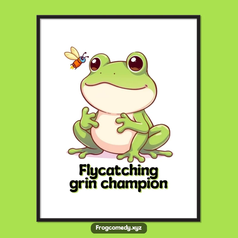 Free Printable Wall Art: Froggy Grin Fly Catch, Funny Downloadable Decor