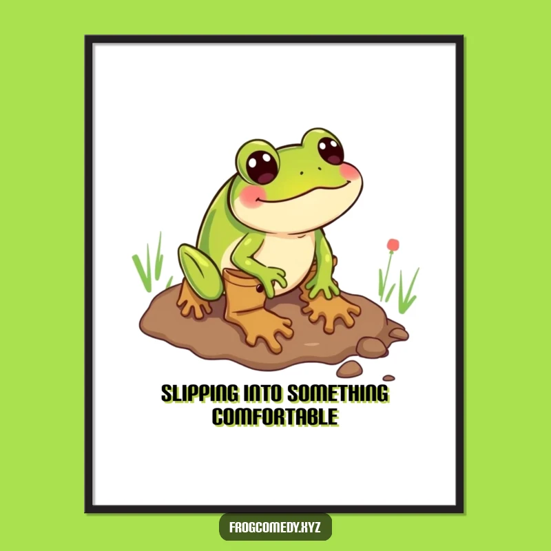 Funny Free Printable Wall Art: Frog in Boots Mudslide, Downloadable Quirky Decor