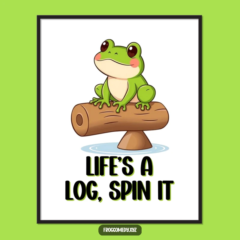 Funny Free Printable Wall Art: Frog on Spinning Log, Downloadable Whimsical Decor