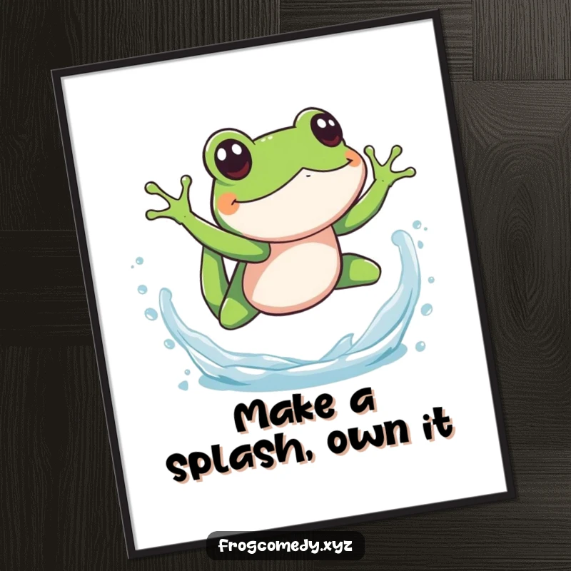Funny Free Printable Frog Wall Art of a frog doing a spectacular splashy dive, capturing a moment of aquatic excitement.