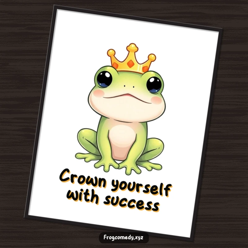 Funny Free Printable Frog Wall Art depicting a regal frog wearing a tiny crown, exuding stately charm.