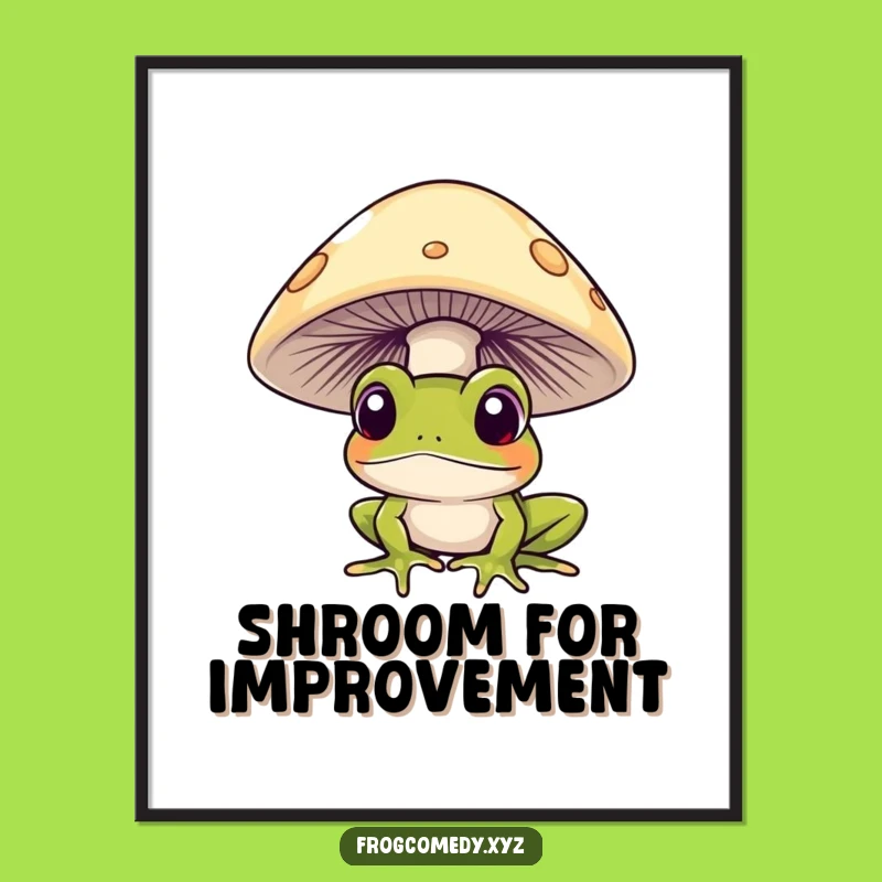 Free Printable Wall Art: Curious Frog Mushroom Peek, Humorous Downloadable Decor