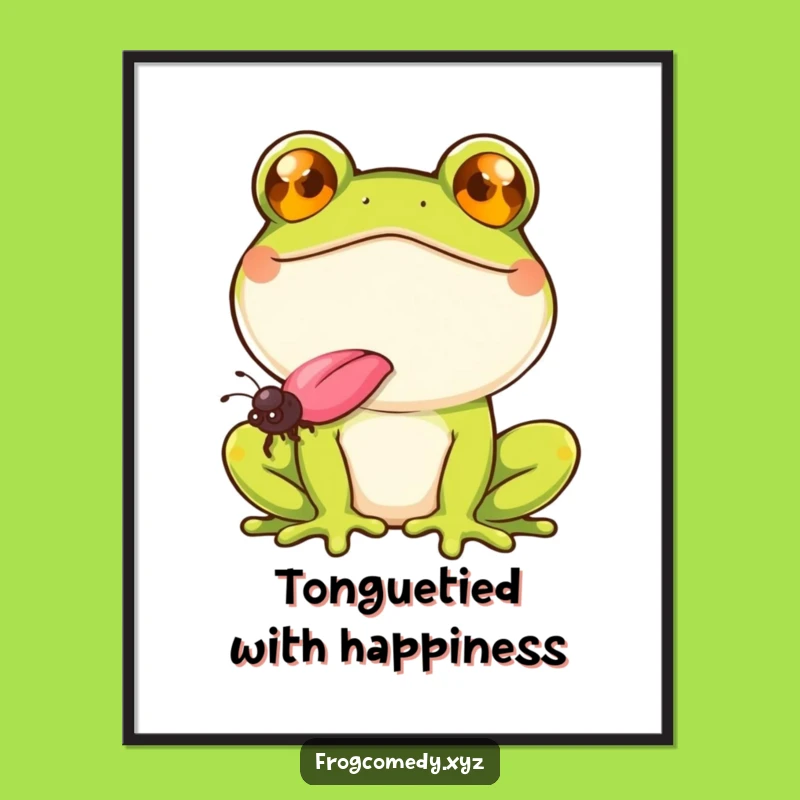 Free Printable Wall Art: Smiling Frog Fly Catch, Humorous Downloadable Decor