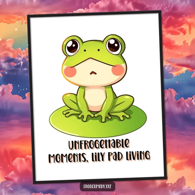 Funny Free Printable Wall Art: A shocked frog sits wide-eyed on a green lily pad.