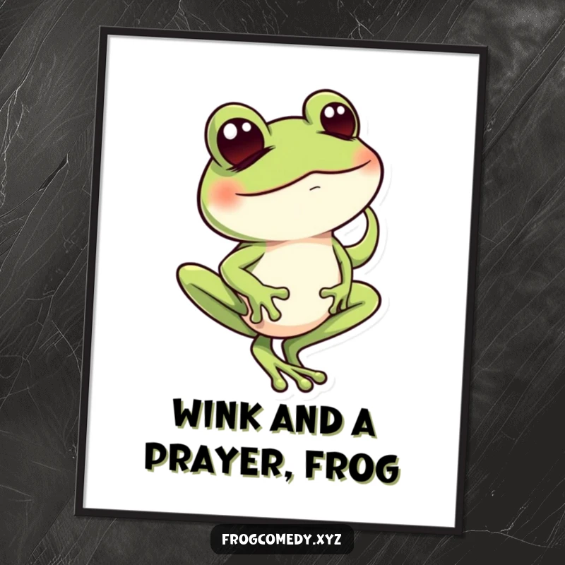 Funny Free Printable Wall Art: Mischievous frog winking and perfectly balanced on one toe, adding playful charm.
