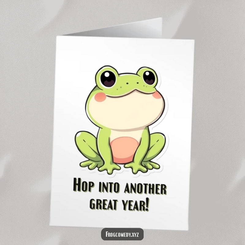 Funny Free Printable Birthday Card: A Kawaii frog winks playfully, inviting you to celebrate.