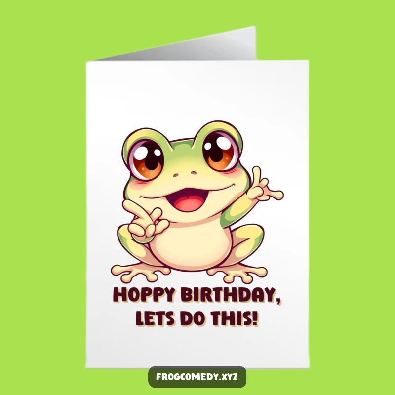 Free Printable Funny Frog Birthday Card - Excited Pointing Downloadable Gift