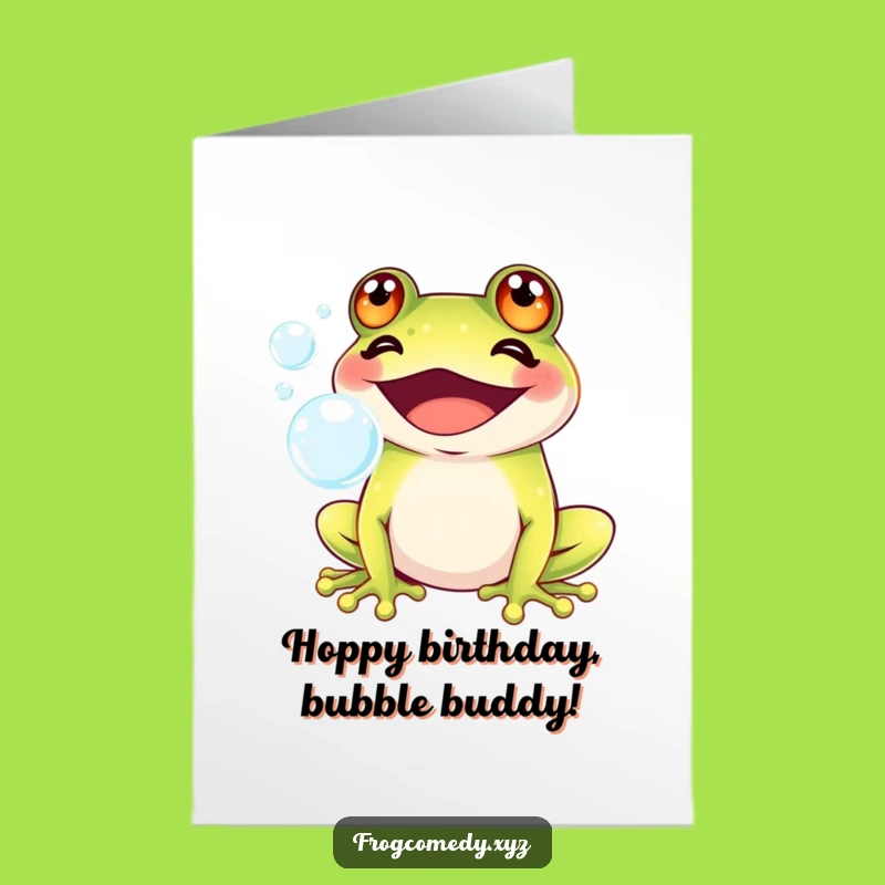 Free Printable Kawaii Frog Birthday Card: Bubble Fun! Hilarious Downloadable Gift for a Joyful Celebration.