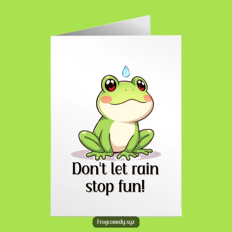 Free Printable Kawaii Frog Rain Birthday Card - Surprised Splash Downloadable