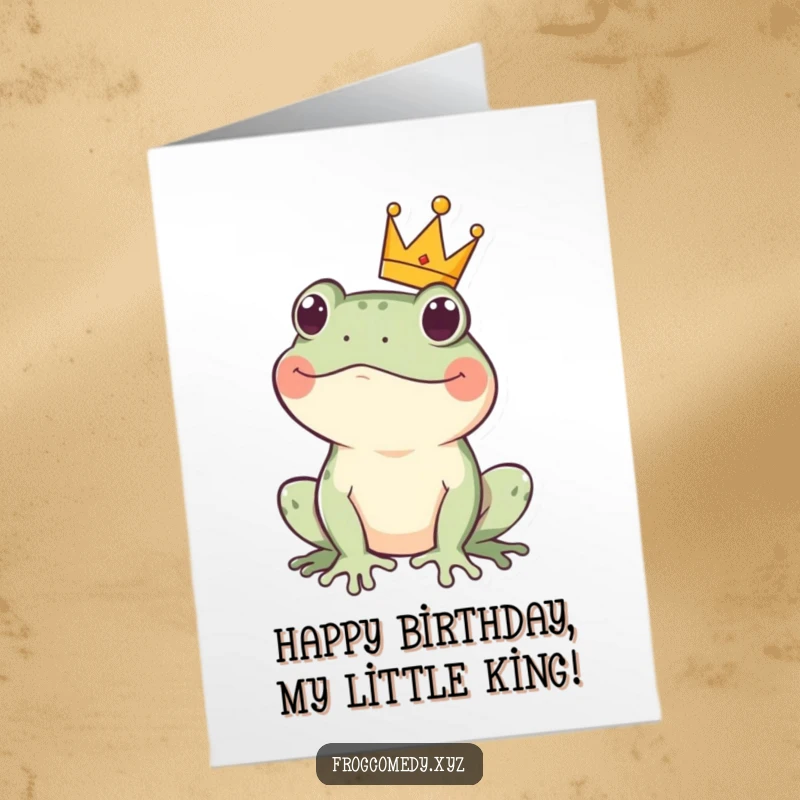 Funny Free Printable Birthday Card: a playful Kawaii frog wearing a tiny crown, sending royal birthday wishes.
