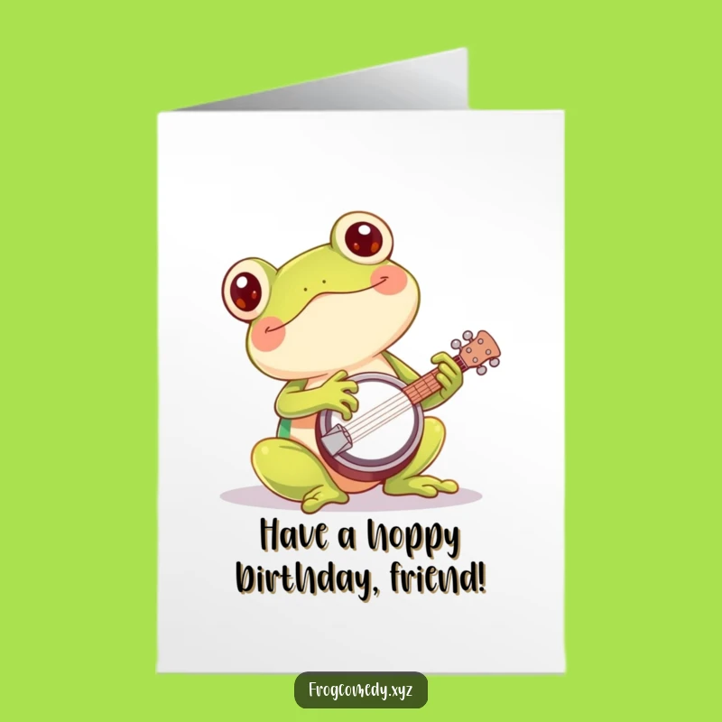 Free Printable Kawaii Frog Banjo Birthday Card - Funny Downloadable Gift for Music Lovers