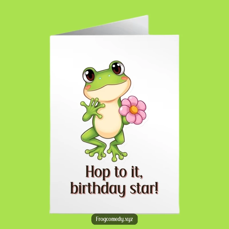 Funny Free Printable Birthday Card: Kawaii Frog Dramatic Pose Downloadable Greeting
