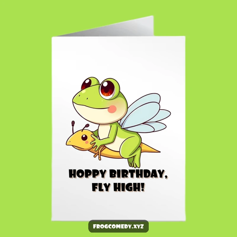 Free Printable Funny Frog Birthday Card - Dragonfly Ride Downloadable Gift