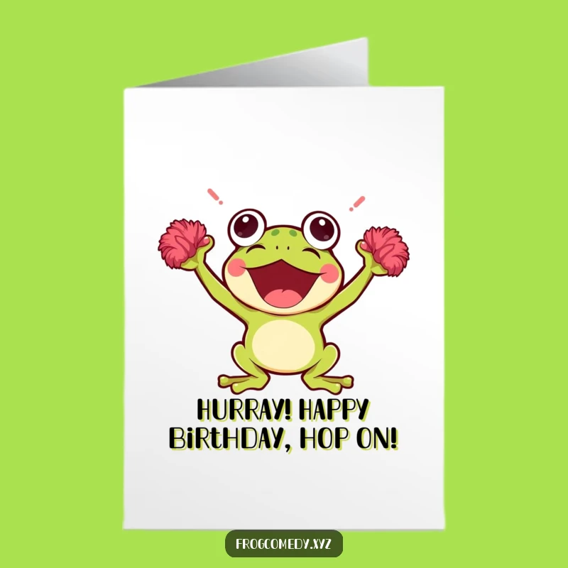 Free Printable Frog Birthday Card: Cheering Kawaii Frog Downloadable