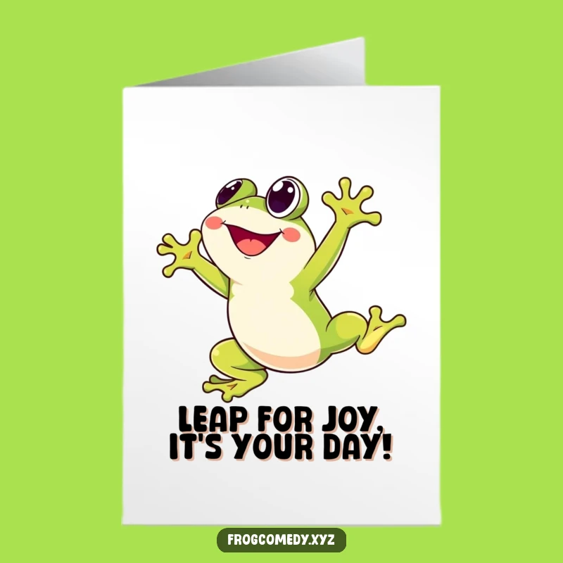 Free Printable Birthday Card: Kawaii Frog Leap, Funny Joyful Greeting, Downloadable Gift