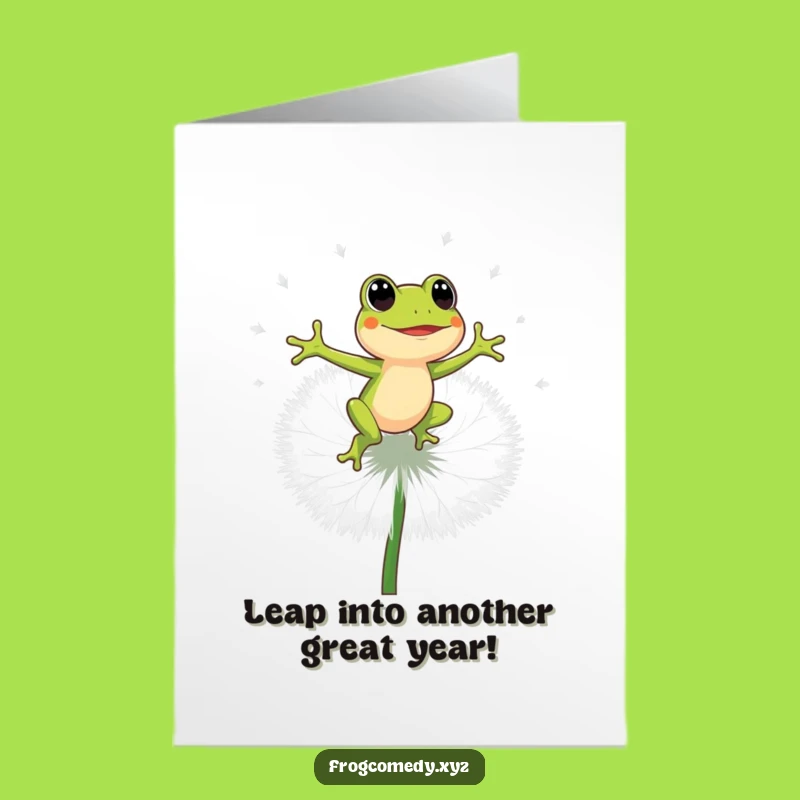 Free Printable Frog Birthday Card: Energetic Bounce, Funny Dandelion Wish, Downloadable Gift