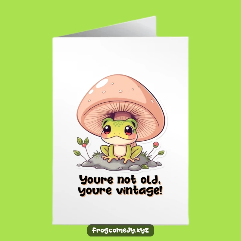 Free Printable Frog Birthday Card: Funny Curious Mushroom Peek, Downloadable DIY Gift