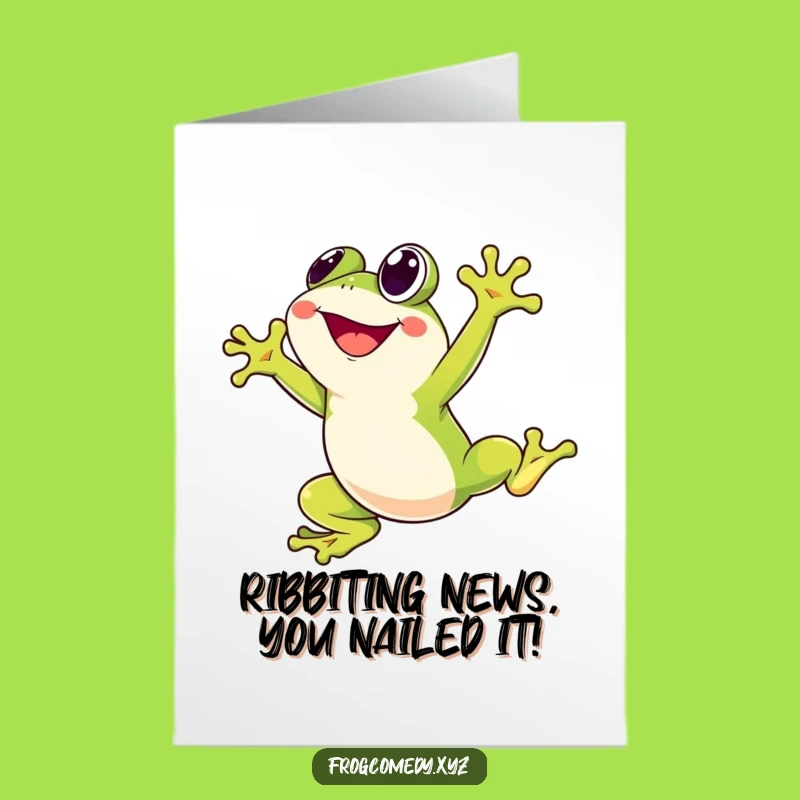 Free Printable Congrats Card: Kawaii Frog Leap, Funny Celebration, Downloadable Gift
