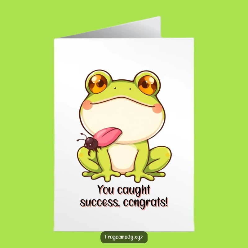 Free Printable Congrats Card: Smiling Frog Fly Catch, Downloadable & Triumphant