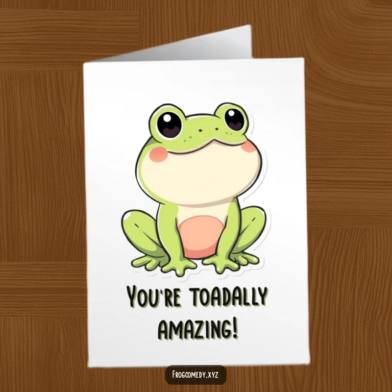 Funny Free Printable Congratulations Card: A Kawaii frog gives a flirty wink, celebrating achievements.