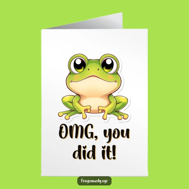 Free Printable Kawaii Frog Congrats Card: Amazed Eyes Downloadable Gift