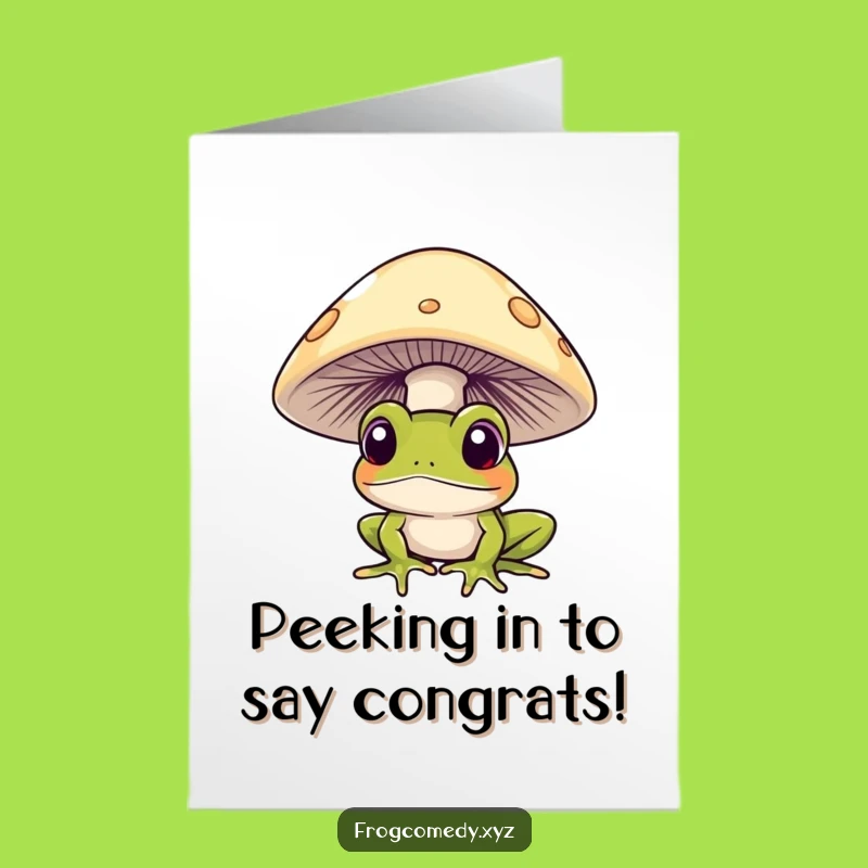 Free Printable Congrats Card: Curious Frog Mushroom Peek, Downloadable & Sweet