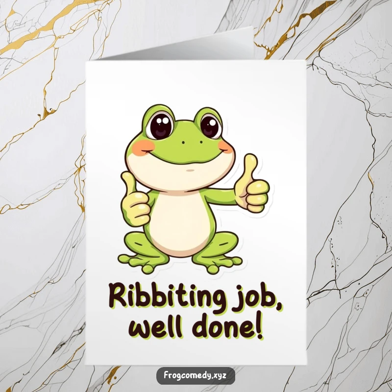 Funny Free Printable Congratulations Card: A happy frog with a big smile gives a thumbs up, celebrating achievements.
