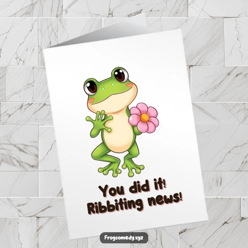 Funny Free Printable Congratulations Card: Kawaii frog in a dramatic pose, celebrating a big win with flair.
