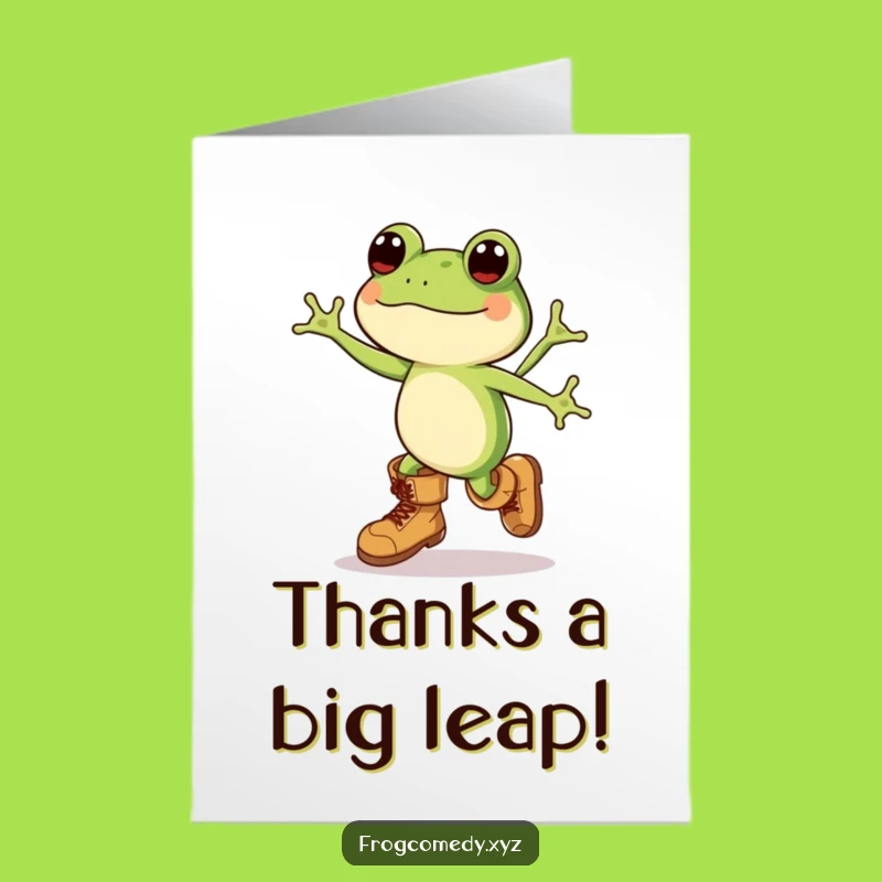 Free Printable Frog Thank You Card: Funny Kawaii Boots Leap Gratitude Downloadable Gift