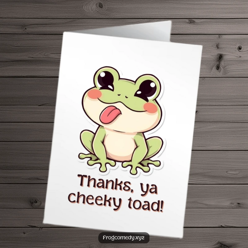 Funny Free Printable Thank You Card: Kawaii frog winking playfully while sticking its tongue out in thanks.