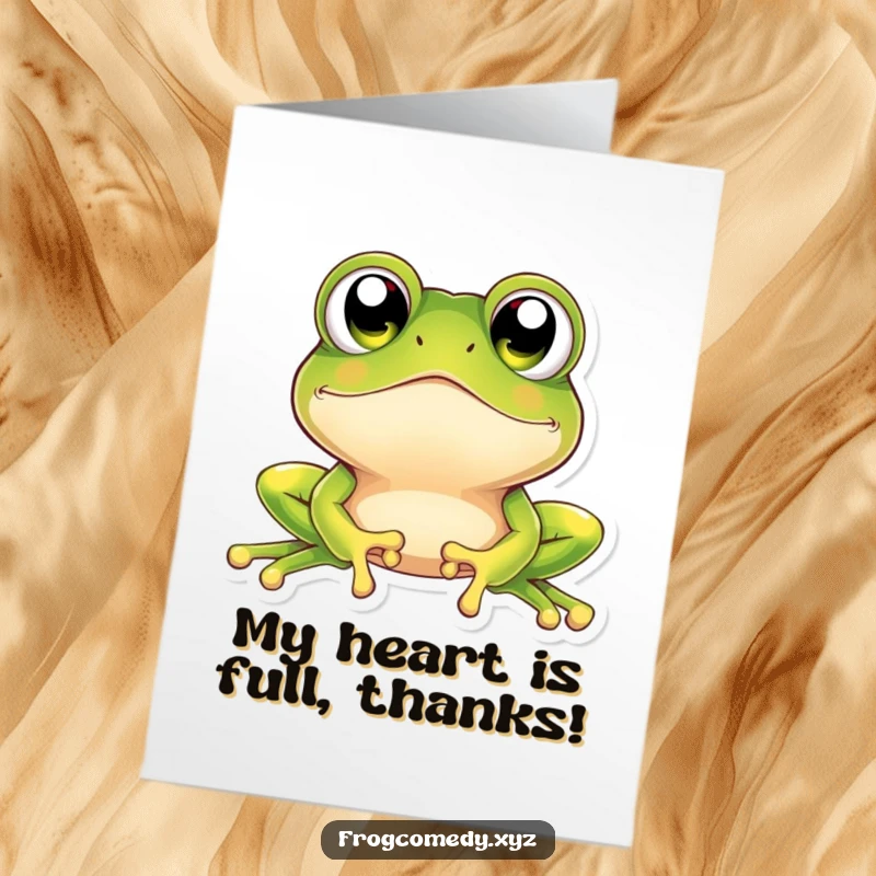 Funny Free Printable Thank You Card: Kawaii frog’s huge sparkling eyes convey amazement and gratitude, download now.