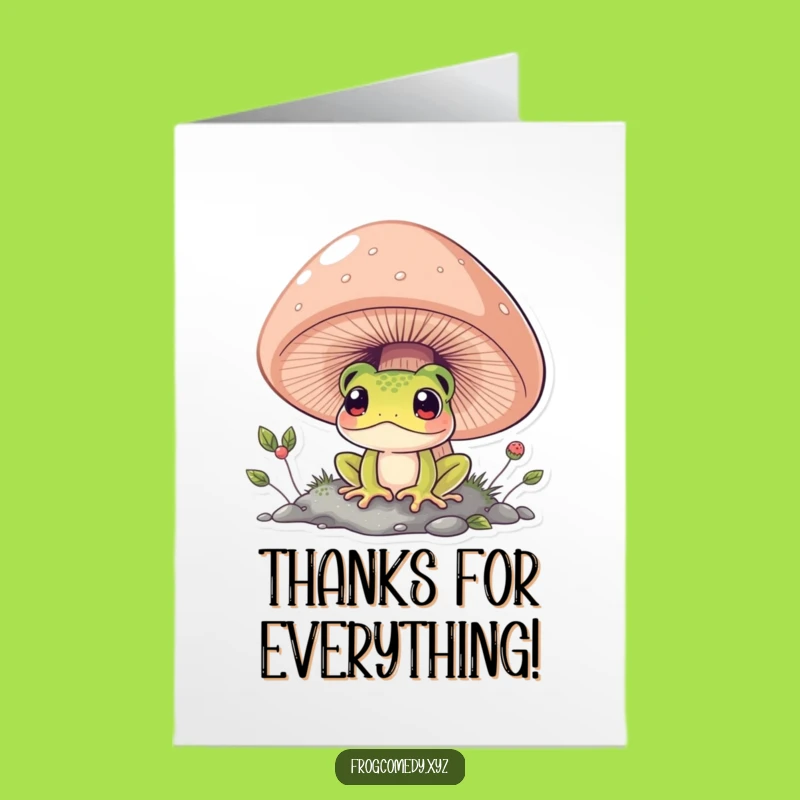 Free Printable Frog Thank You Card: Funny Mushroom Peek, Downloadable DIY Gratitude