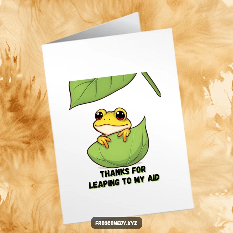 Funny Free Printable Frog Thank You Card showing a curious frog peeking from a leaf, conveying heartfelt thanks.