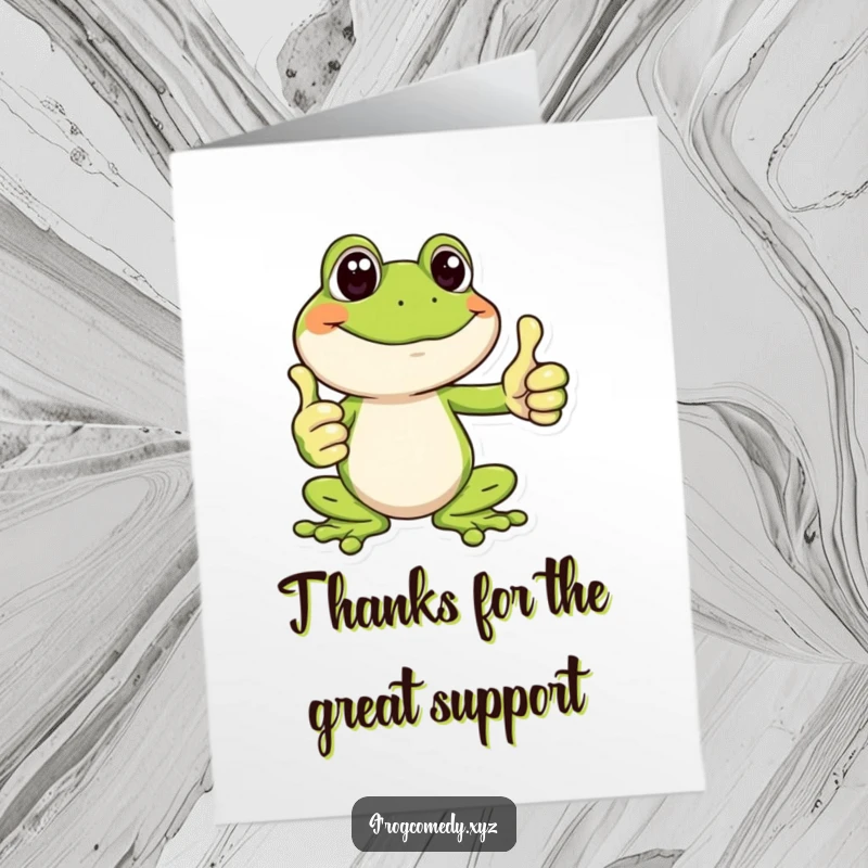 Funny Free Printable Thank You Card: A happy frog gives a big thumbs up, conveying sincere thanks with a smile.