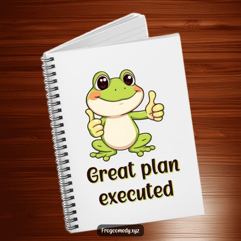 Funny notebook cover featuring a happy frog giving a big thumbs up, perfect for jotting down positive thoughts.