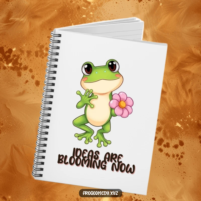 Funny Kawaii frog in a dramatic pose with a flower, cute anime notebook, journal, gift.