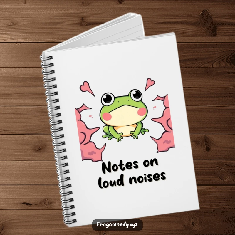Funny Kawaii Frog Notebook, a frog surprised by a boom, perfect for journaling with humor.