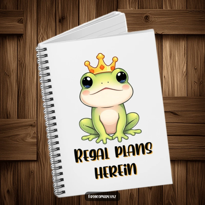Funny regal frog king notebook, with a crowned amphibian, perfect for jotting down ideas with a touch of royal humor and sophistication.