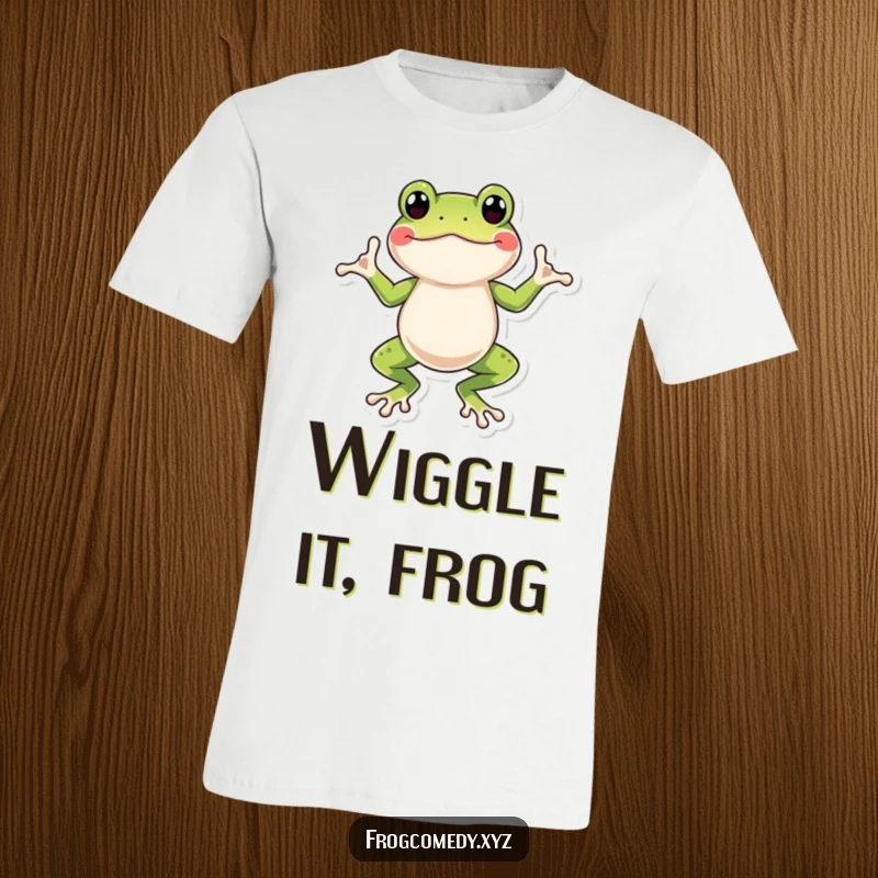 Funny frog t-shirt featuring a charming amphibian caught mid-wiggle dance, its webbed feet creating a comical, energetic pose.
